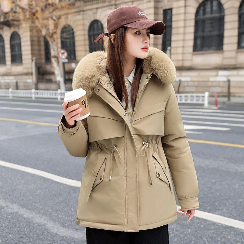 Pie Overcome Women's Medium and Long New Winter Loose Velvet Thickened Cotton-padded Jacket Tooling Jacket
