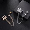 JY Fashion Brooch Vintage Crystal Crown Chain Pin for Men Jewelry Suits Accessories Lapel Badge Brooch