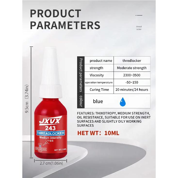 243 Blue Threadlocker Adhesive (Equivalent to Loctite) Anti-vibration and Anti-loosening Adhesive For Metal Threaded Assemblies High Temperature and