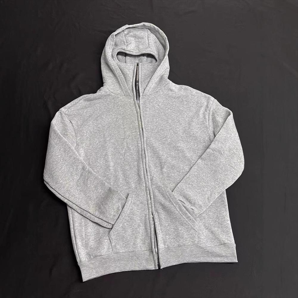 Мужское худи из флиса с двойным капюшоном, однотонный пуловер, однотонное худи на молнии спереди для повседневной носки (Осень зима)