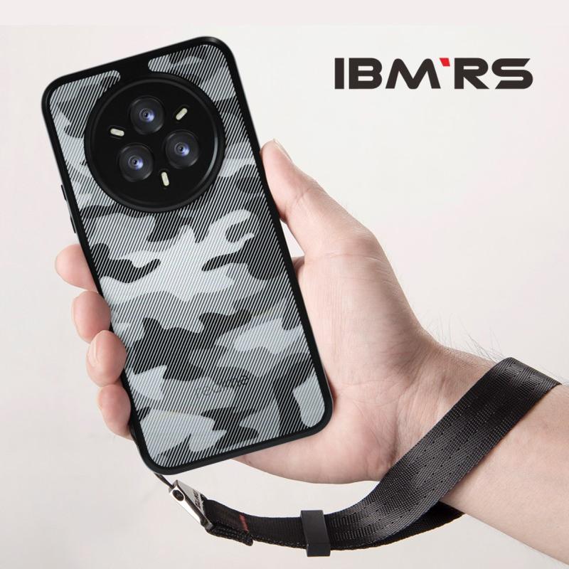 (В комплекте ремешок на запястье)IBMRS для чехла Realme 14 Pro, Предотвращает случайные падения Нескользящий Не желтеющий Камуфляжный Прозрачный Чехол для телефона