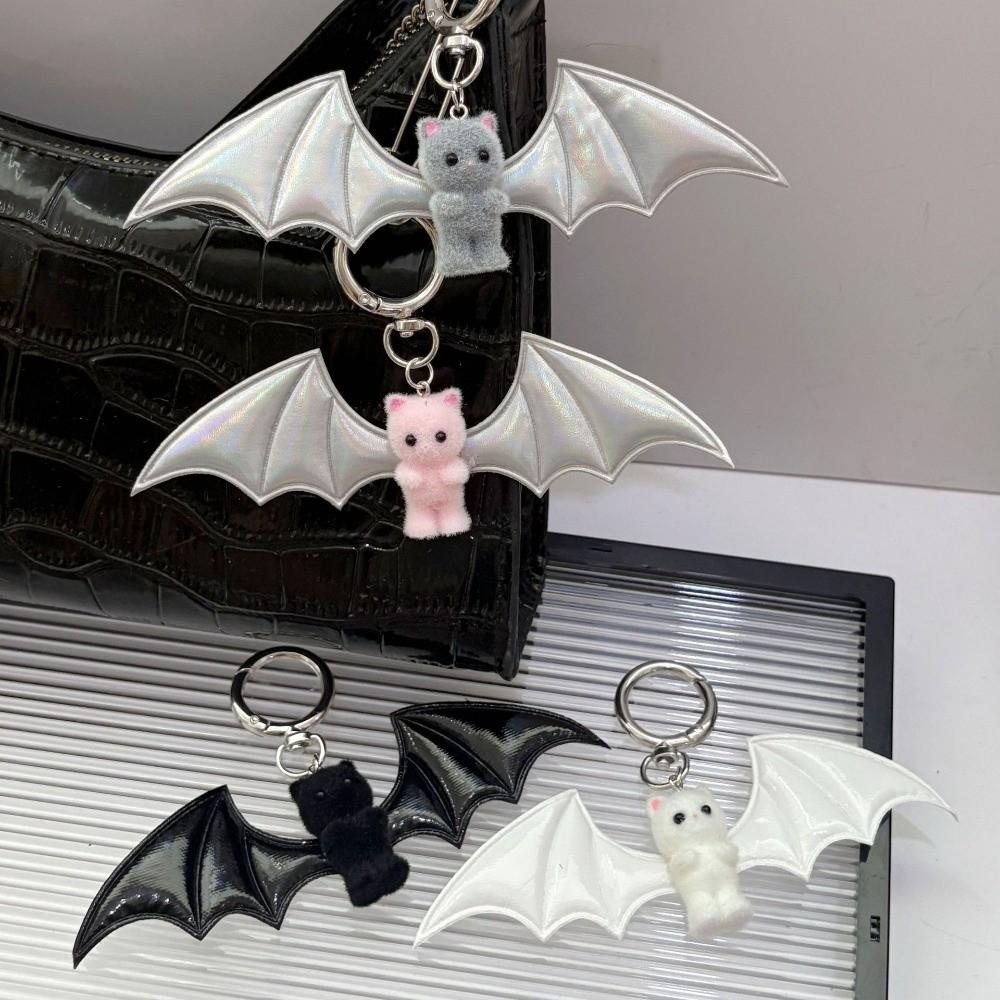 Cute Flocking Bear Doll Keychain Pile Coating Bag Pendant Fashion Bat Bear Keyring Backpack Decor