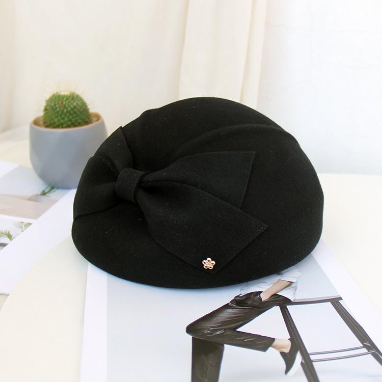Hat female autumn and winter new wool woolen stewardess hat beret British retro versatile top hat fashion trend