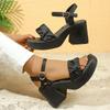 Женская обувь Босоножки с открытым носком Женские сандалии больших размеров Сандалии для платья Женские Сандалии с узким ремешком Плиссированные Сандалии с ремешком на пряжке Массивная обувь на каблуке