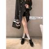 Sheepskin Version~ Genuine Leather Glossy Black Women's Thick Heel Thick Sole Small Man Height Increase with Skirt Small Leather Shoes