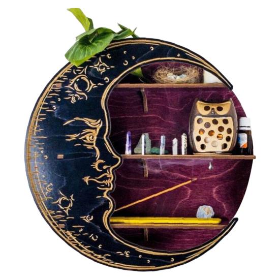 Vintage Display Shelf Fashion Sturdy Stress Relieve Bedroom Wall Hanging Moon Shape Witch Altar Decor