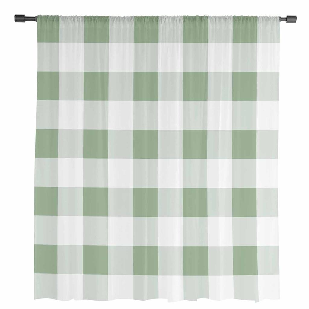 Sage Green Plaid Sheer Curtains for Living Room Decoration Window Curtains for Kitchen Tulle Voile Organza Curtains