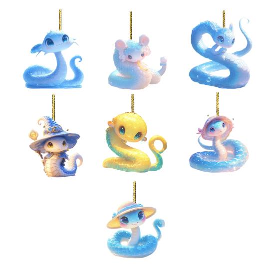 Подвеска в виде мультяшной змеи 2D, плоское акриловое рождественское украшение, подвесное украшение в виде змеи