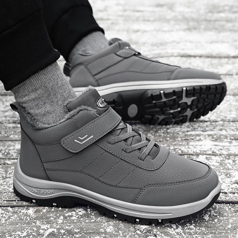 Мужская хлопковая обувь, Зимние ботинки, Липучка, Флис, Утепленные мужские ботинки, Холодостойкие и теплые хлопковые ботинки