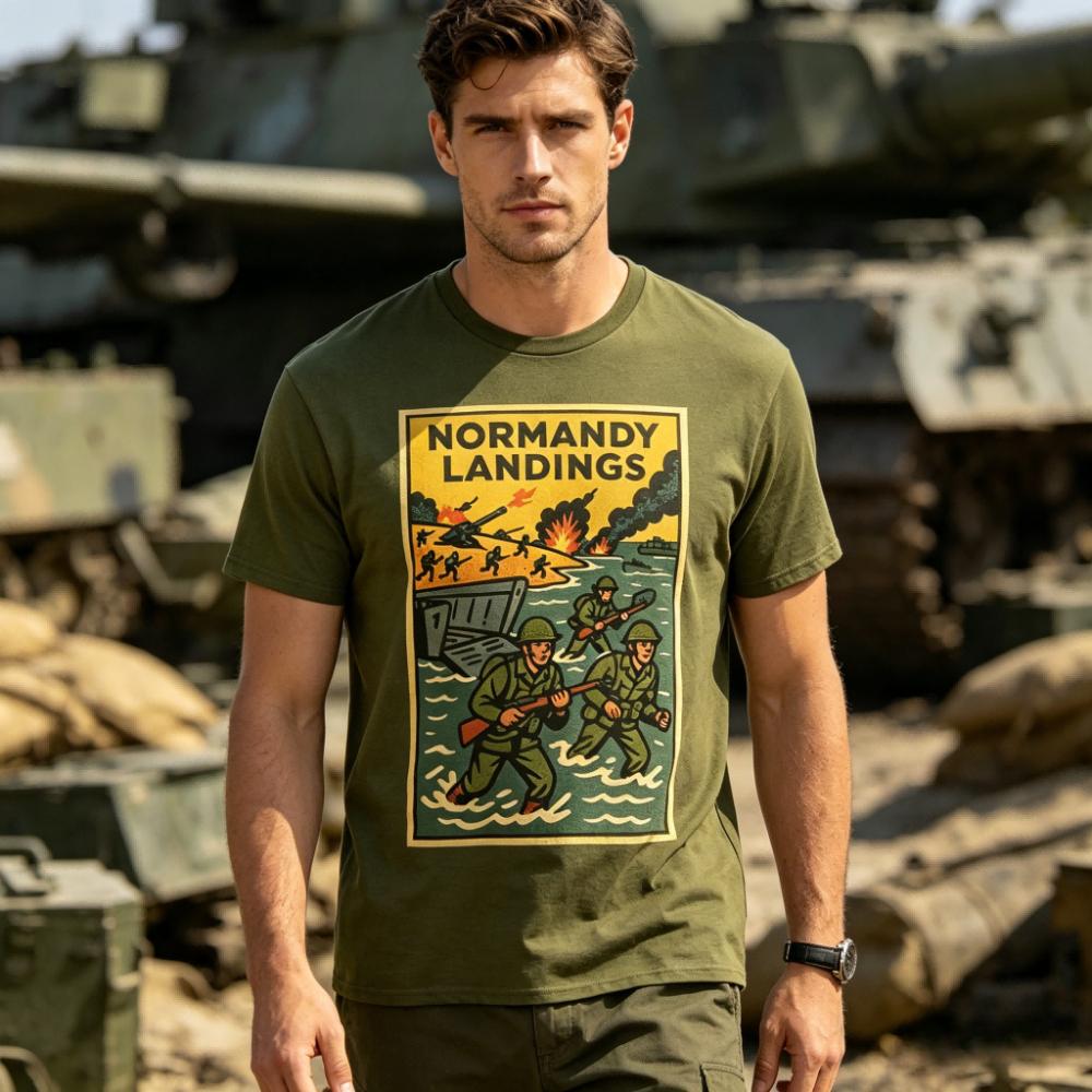 Normandy Landings T-Shirt Retro Comic D-Day Tee Historical Commemorative Tshirt Men Women Cre