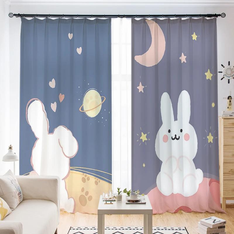 Детская спальня для девочек, высокие шторы с затемнением, розовые, в стиле принцессы, с рисунком из мультфильмов, милые, забавные, с рисунком животных, шторы, жалюзи, окна, новые, милые