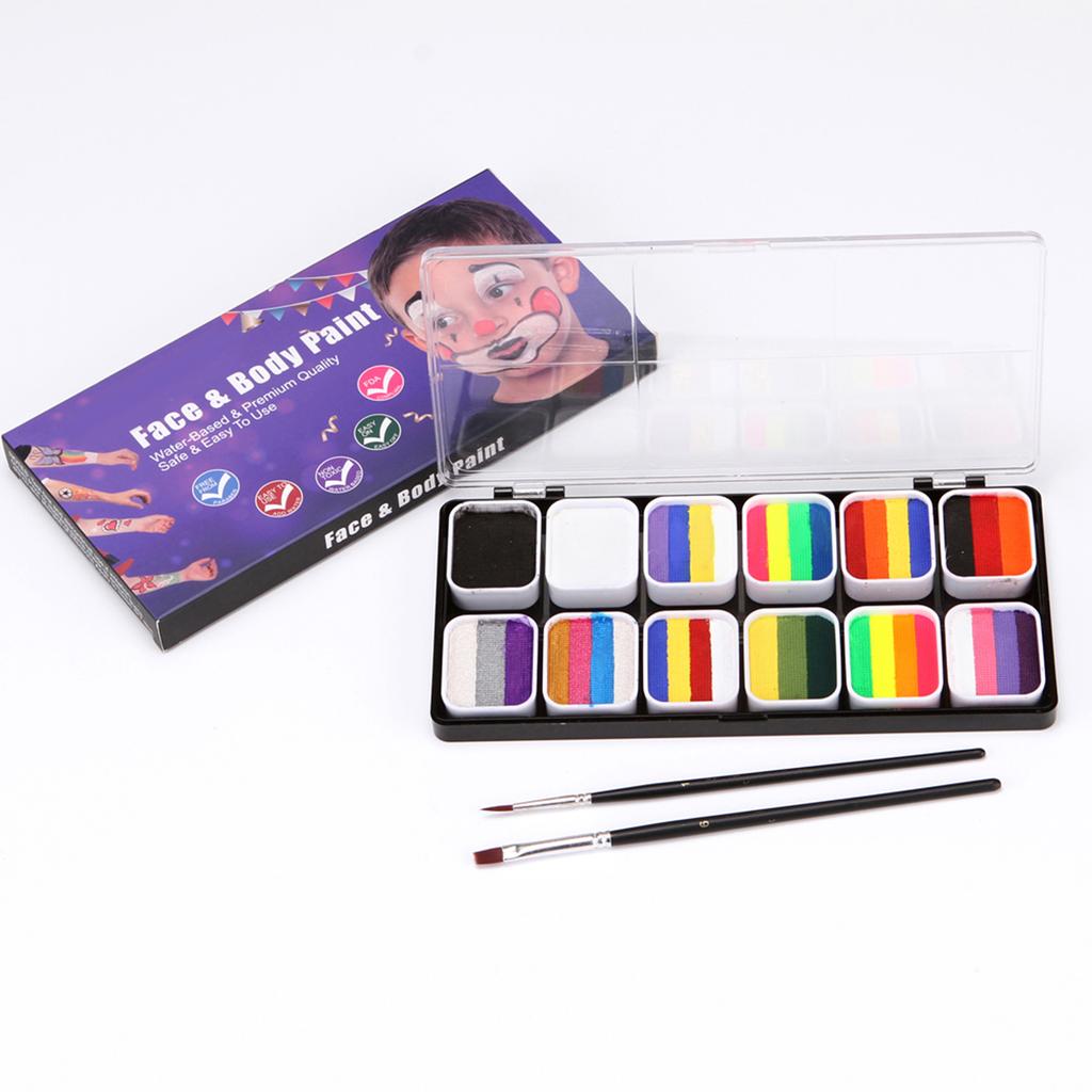 Набор акварельных красок 30 цветов Профессиональные краски для лица с 3 кистями, 6 трафаретами и 10 зелеными губками