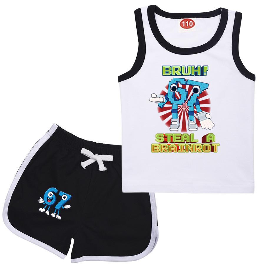 9192 Детские Крадут Мозговую гниль 67 Принт Топ Брюки Спортивные костюмы