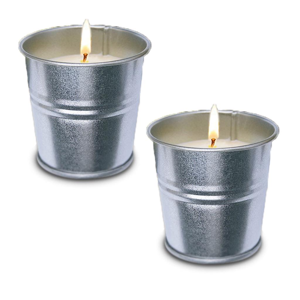 Set of 2 Relaxing Candle Tins Bucket Designs Citronellas Candle Skeeter Repellents Wax Candle Hausware Indoor Candle