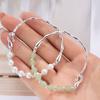 Beaded Bangle Bracelet for Women Silver Faux Pearl Cuff Bracelet Jewelry Gift
