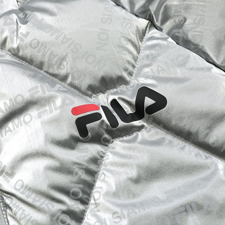 Fila Fusion Женская свободная пуховая куртка с капюшоном и принтом логотипа Верхняя одежда Ярко-серебристая T11W141908F-SL