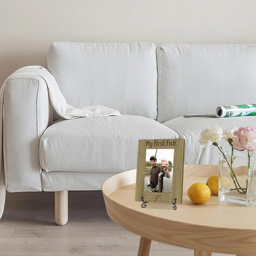 Fishing Photo Frame with Iron Stand, My First Fish Picture Frame, Wood Picture Holder Memorial, for Countertop, Tabletop Display, Photo Friendship