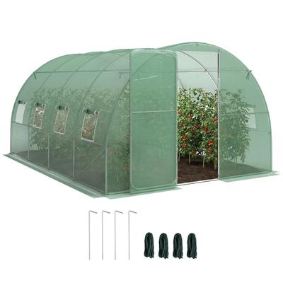 3 X 4 M Walk-in Polytunnel Greenhouse with Hinged Door and 8 Roll Up Mesh Windows, Garden Tunnel Warm House Tent, Green