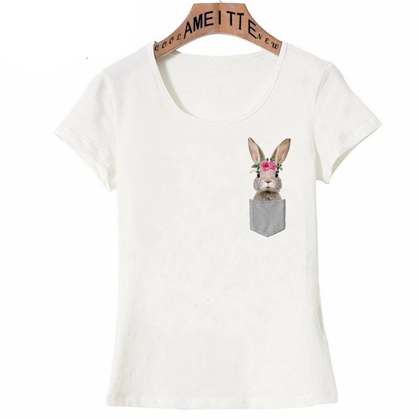 Summer Fashion Women Short Sleeve Bunny With Bubble Gum Print T Shirt Funny Pocket Harajuku