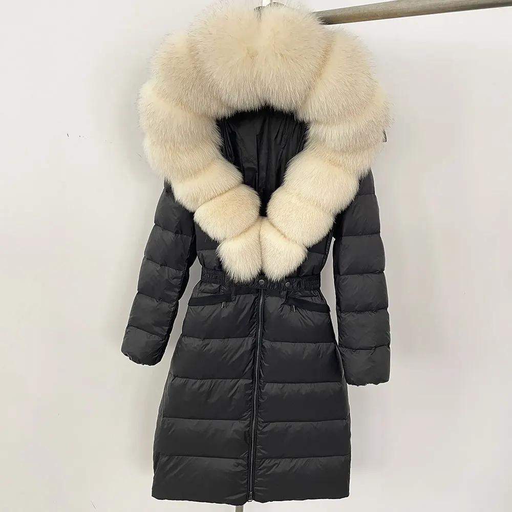 OFTBUY Зимняя утепленная женская длинная пуховая куртка со съемным воротником из натурального меха лисы, 90% белого утиного пуха, повседневная куртка