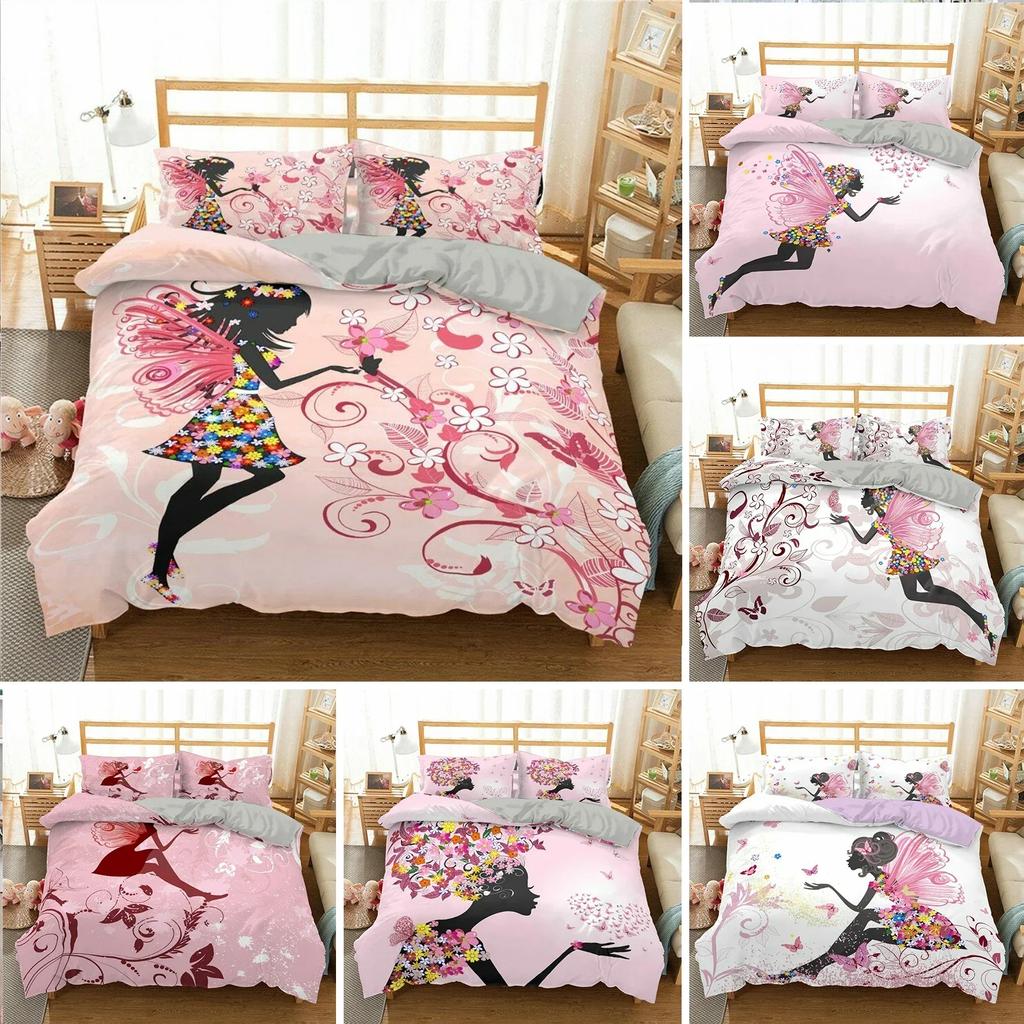 Romantic Style Fairy Girl With Wings Bedding Set Single Twin Double Queen King Cal King Size Bed Linen Set