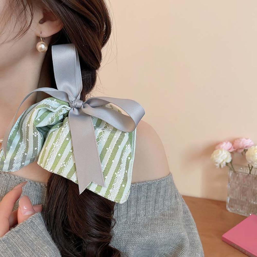 Korean Style Plaid Silk Ribbon Scrunchies Elastic Large Intestine Hair Ring  Spring