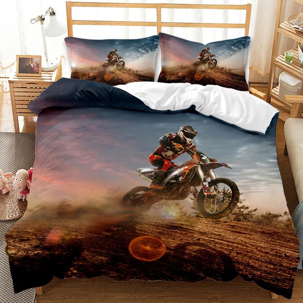 Постельное белье для мотокросса Набор с покрывалом-одеялом 'Гонки на мотоциклах' 3 предмета Набор с чехлом на одеяло для мальчиков Для детей Набор с чехлом на одеяло 'Экстремальные виды спорта'