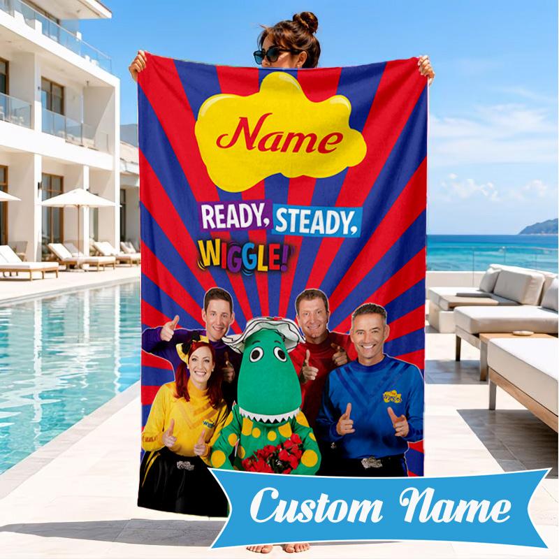 Custom Name Beach Towel Ready Wiggle Microfiber Beach Towel, Lightweight for Summer Travel, Swimming Pool Fan Birthday Gift