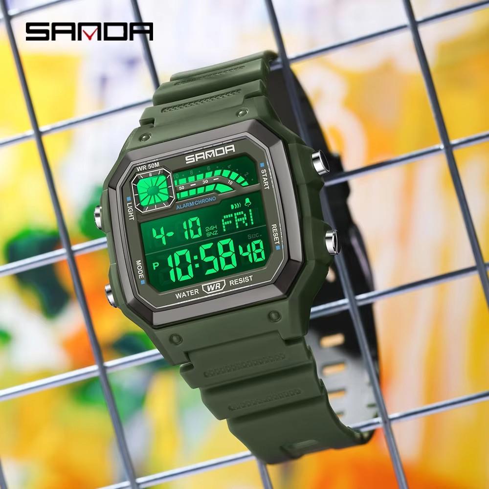 SANDA 6196 Мужские наручные часы LED Цифровые Кварцевые Двойной дисплей Новый тип Спортивные Будильник Мужские часы 50M Водонепроницаемые Мужские наручные часы