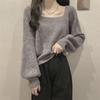 Women's Thickened Lantern Sleeve Sweater - Autumn/Winter Square Collar Trendy Design