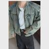 Мужская модная винтажная джинсовая куртка 2023: Дизайн «улица», короткий, воротник-стойка, молния и подплечники для осени