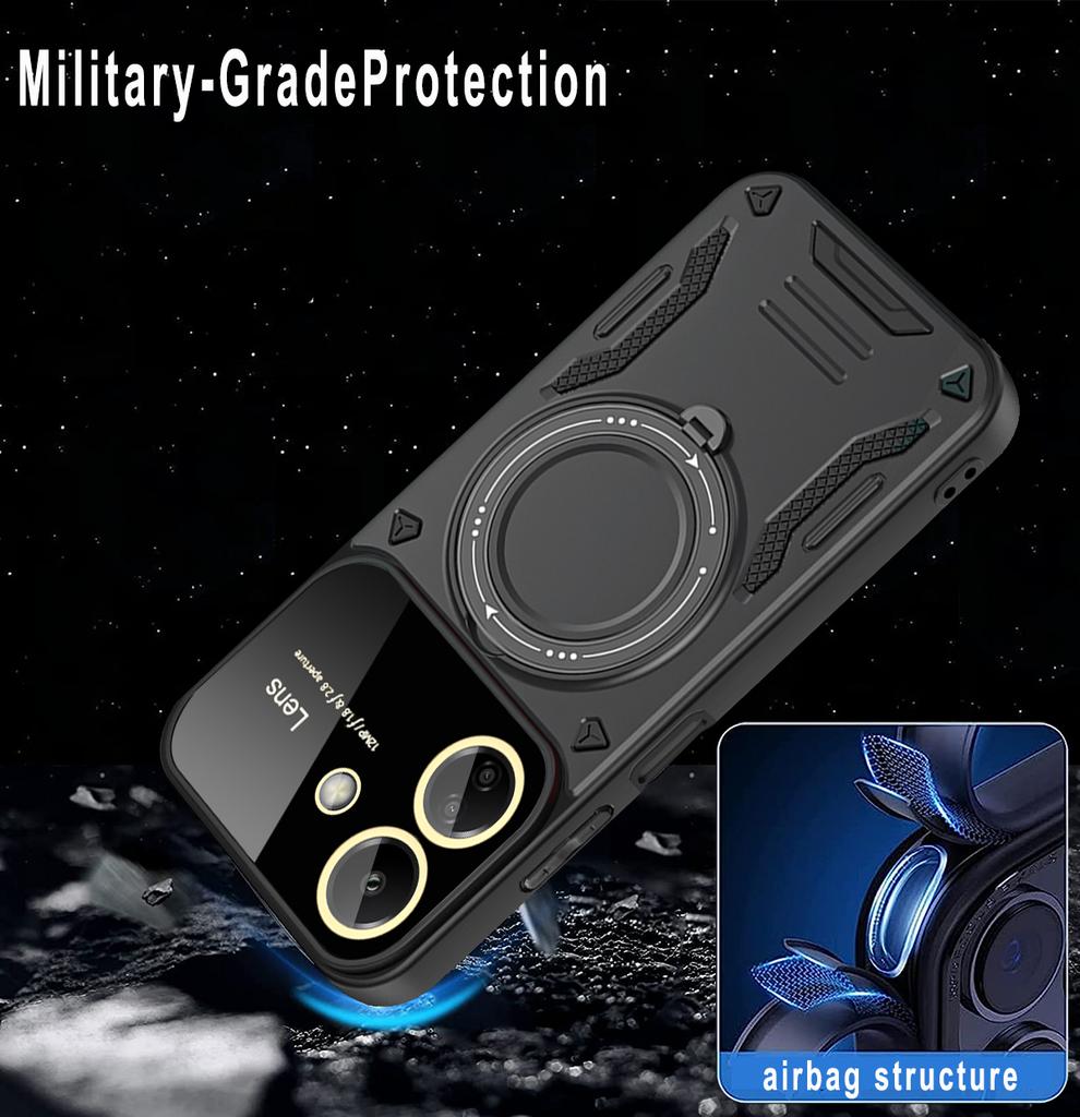 For Xiaomi Redmi 13C Case Armor Shockproof Ring Stand Cover For Poco C65 C 65 PocoC65 Magsafe Magnetic Wireless Charge Cases