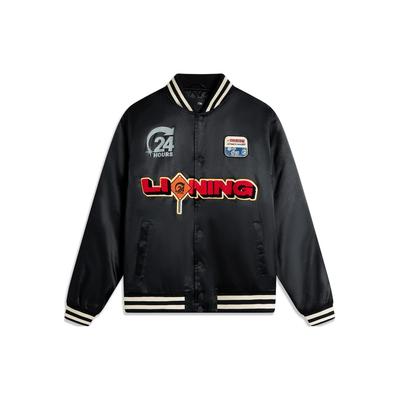 Мужская куртка из хлопка с принтом букв и воротником-стойкой Li Ning Skateboard Series, свободная короткая черная AJMU021-1