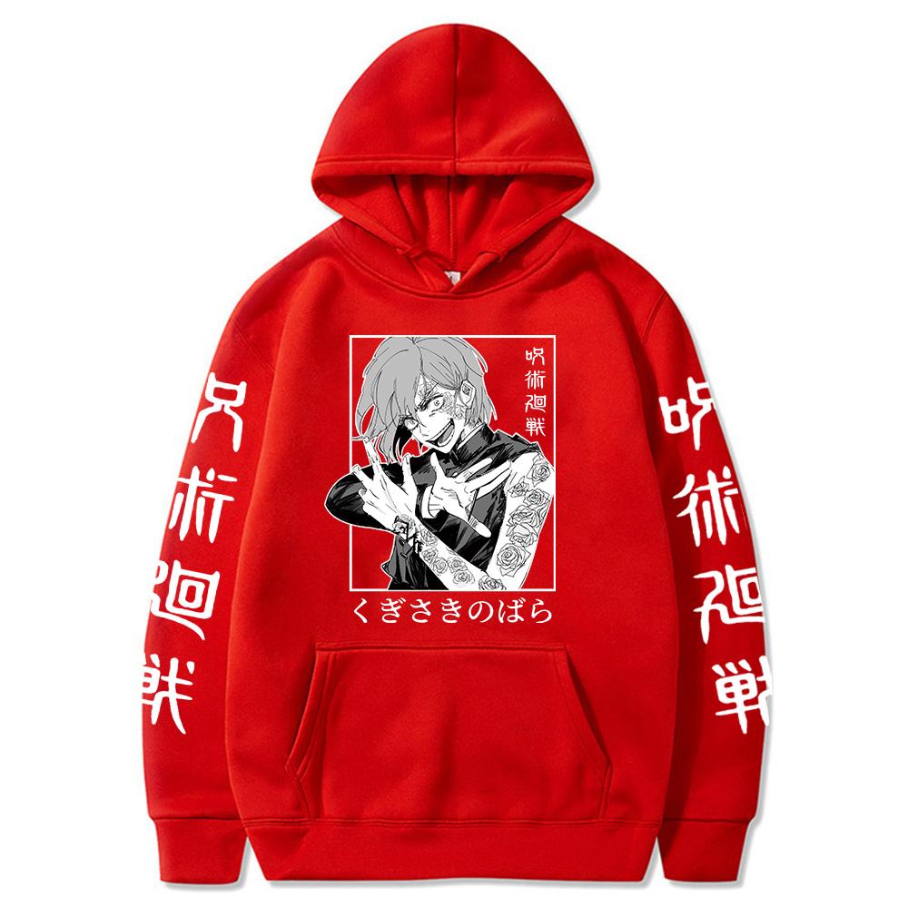 Толстовки Jujutsu Kaisen Kugisaki Nobara, толстовки с капюшоном в стиле аниме, толстовка с карманами Y2k, уличная одежда, пуловер большого размера, мужская одежда