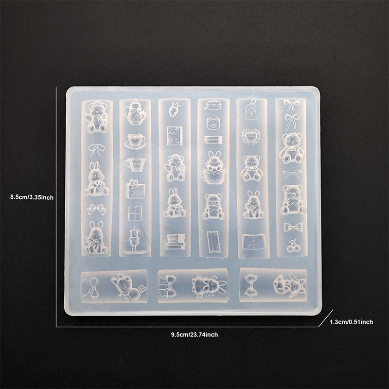 Силиконовая форма для ногтей Мультяшный бант Цветок Бусины Линейная резьба Форма 3D Штамповочная пластина Трафареты для ногтей Инструменты для DIY маникюра Нейл-арт
