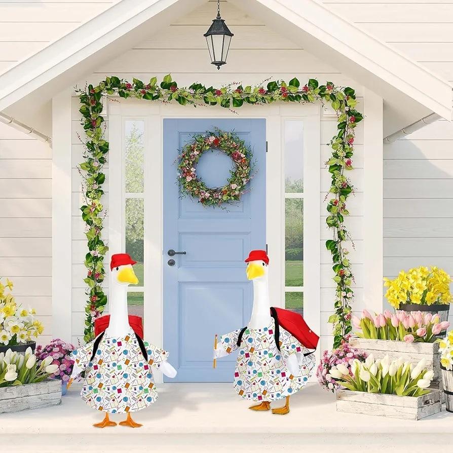 1Set Goose Outfit 23 Inch School Opening Porch Gooes Costume Set Lawn Goose Clothes for Home Yard Patio Garden Statue Decoration