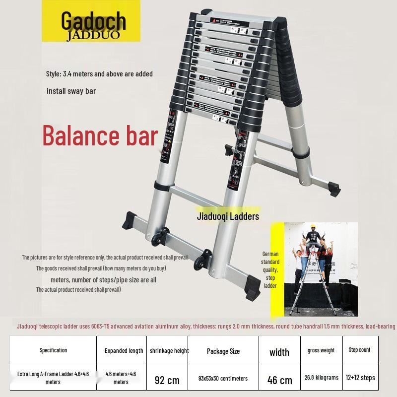 Портативная алюминиевая телескопическая лестница-стремянка - Многоцелевая, складная, односторонняя для бытового или инженерного использования