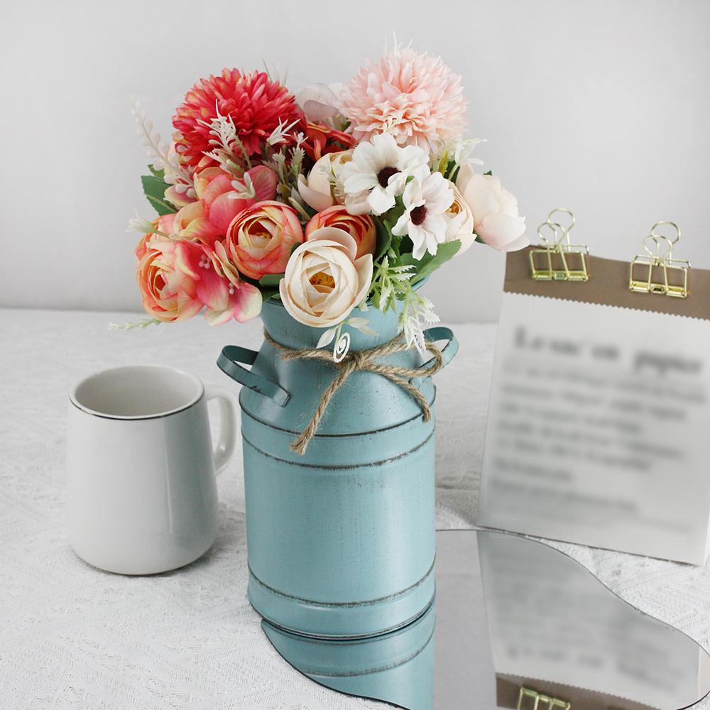 Набор из 3 предметов, два имитационных букета с ретро-железной вазой для спальни, гостиной, офиса, кабинета, вазы, украшения