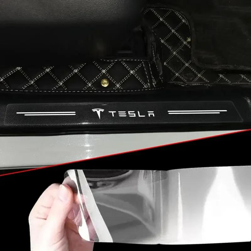 Автомобильная наклейка 2025 Новая Tesla 4 шт. Защитная накладка на порог автомобиля Прозрачная декоративная наклейка-значок Автоаксессуары для Tesla Model 3