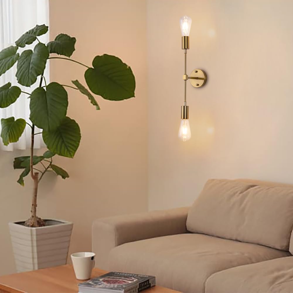 Chende Brass Wall Light, Retro Two-Light Wall Lamp, E26 Gold, for Bathrooms, Bathroom Mirrors, and Rooms, "Wall-2Light-Gold-JP"
