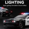 1:24 Challenger Srt Hellcat Alloy Police Car Diecast Model Toys Front Wheel Steering Sound Light Pull Back Vehices For Kids Gift