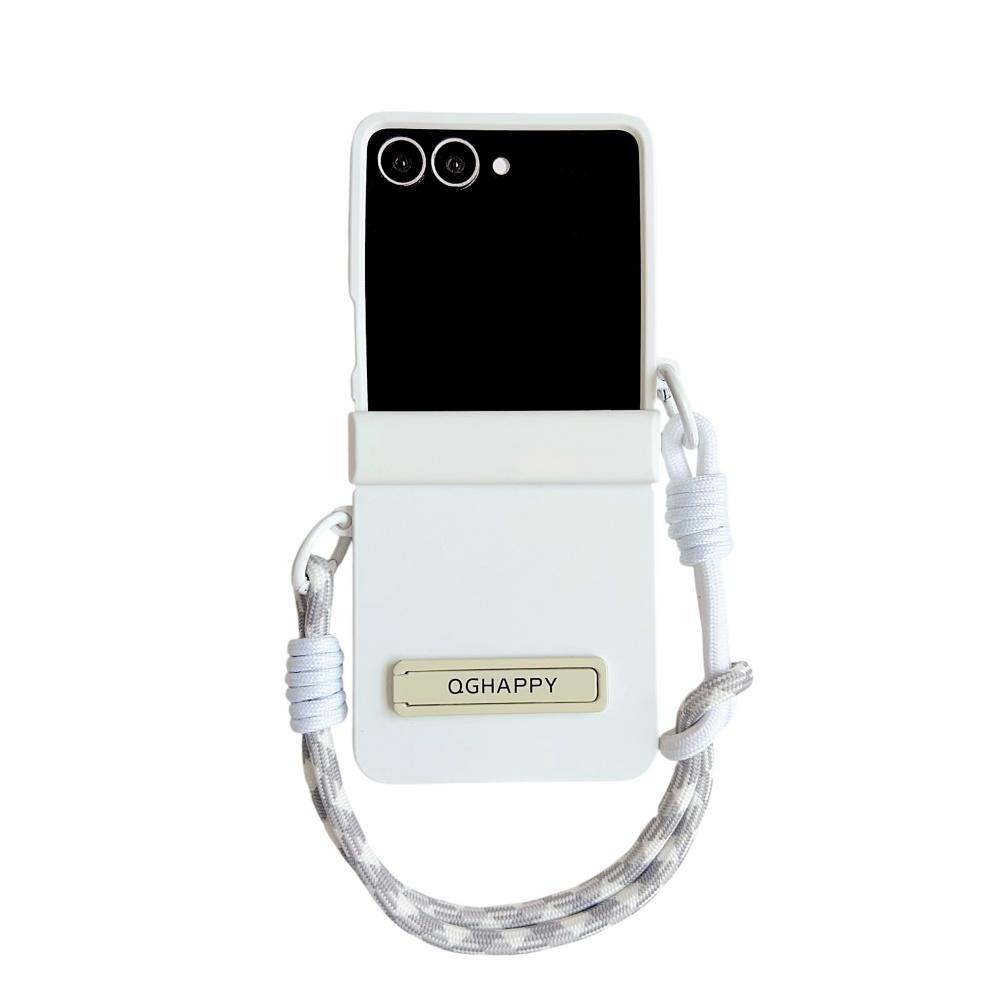 Double Color Contrast Lanyard Matte Case for Samsung Galaxy Z Flip 7 6 5 4 3 Zflip Hand Wrist Strap Bracket Stand Hard PC Cover