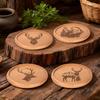 Beech Wood Coaster Round Elk Carved Wood Cup Mat Durable Heat Resistant Tea Coffee Cup Pad Placemats