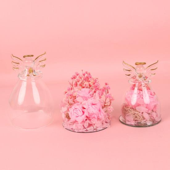 Preserved Rose Decoration Preserved Flowers In Glass Angel Figurine Clear Guardian Angel Keepsake Gift for Women Mom Wife Birthday Wedding Anniversary