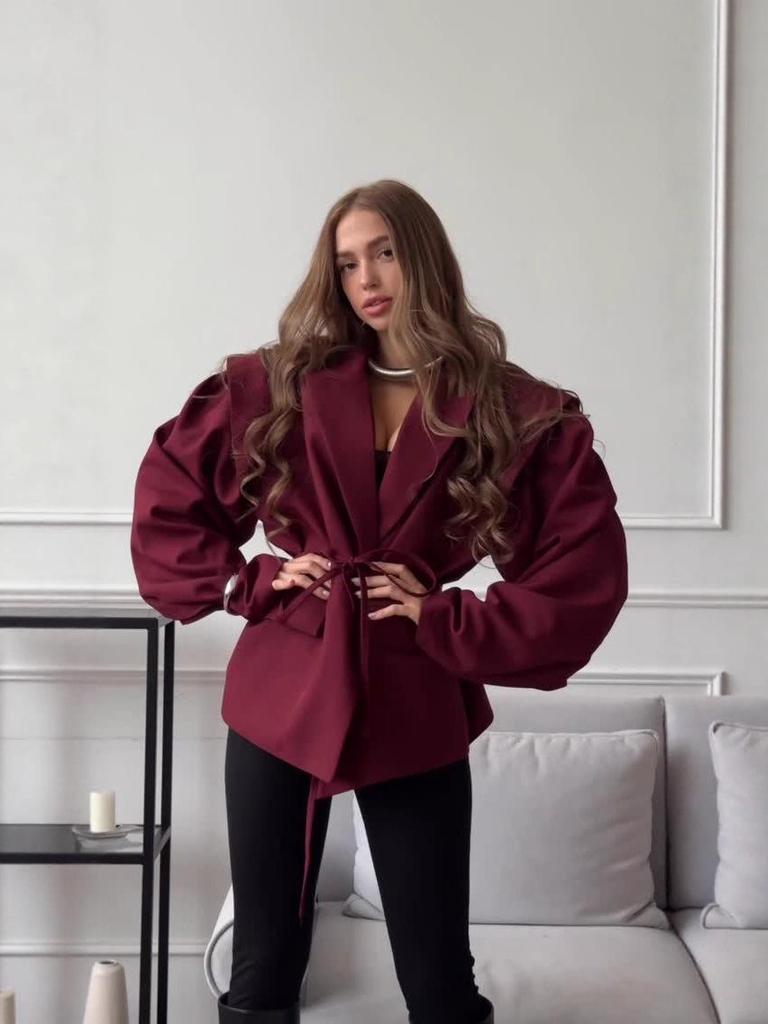 Женский блейзер 2025 года в корейском стиле с поясом и подплечниками для весны/осени