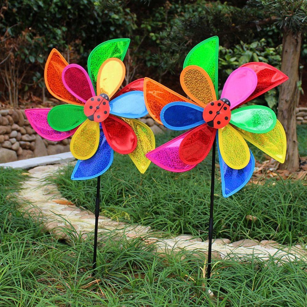 PVC Glitter Rotating Sunflower Stake Standing Lawn Flower Pinwheel Outdoor Party Picnic Decor