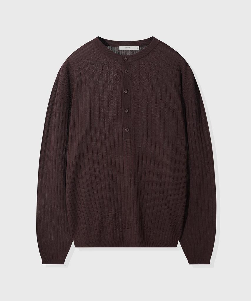 KIIMUIR Washable Cool Touch Henley Neck Crop Knit_Brown