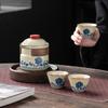 Outdoor Portable One Pot Three Cups Kung Fu Brewing Teapot Teacup Ru Kiln Travel Tea Set Gift Set