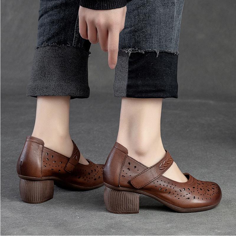 Johnature Женские сандалии, летние туфли-лодочки из натуральной кожи в стиле ретро, ​​удобная дышащая женская обувь на среднем каблуке