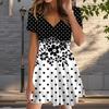 Летняя мода женские V-образный вырез короткий рукав волна точка принтованное платье сексуальные короткие юбки платья